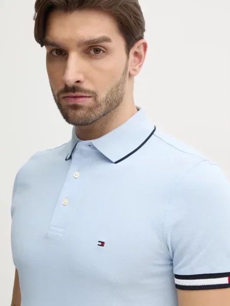 Тениска с яка Tommy Hilfiger с апликация синьо