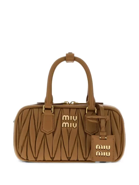 Geantă shopper Miu Miu din piele maro