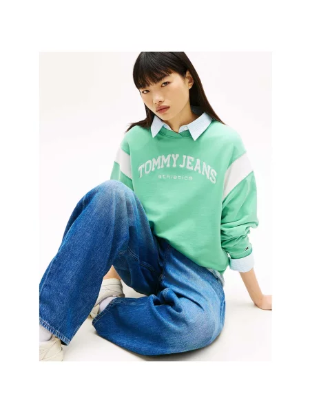 Tommy Jeans Mikina Varsity Crew zelená