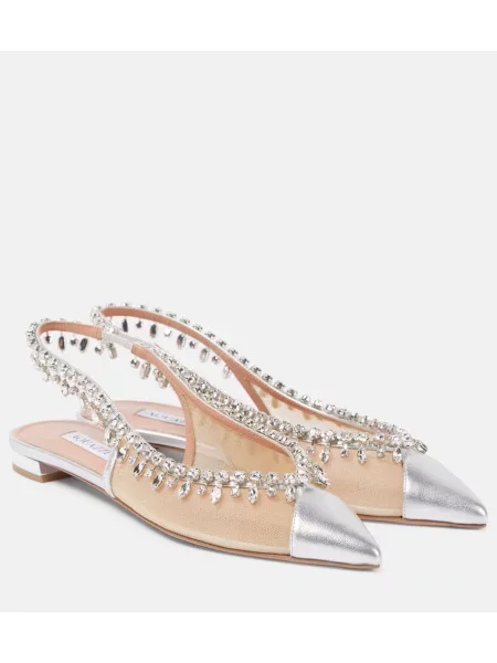 Balerinke Aquazzura z mrežo z odprtimi petami s kristali