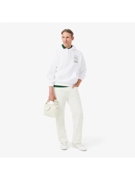 Lacoste Bluza Z Kapturem O Luźnym Kroju Z Nadrukiem biały