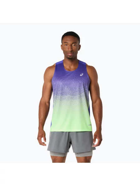 Tricou de alergare pentru bărbați ASICS Road Fade Singlet cobalt burst/illuminate green verde