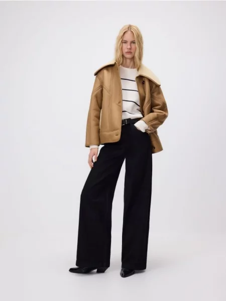 Reserved Джинси крою wide leg із домішкою вовни чорний