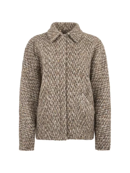 Geacă Kiton de lână cu model herringbone maro