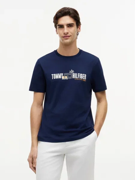 TOMMY HILFIGER Tričko námornícka modrá / zlatá žltá biela