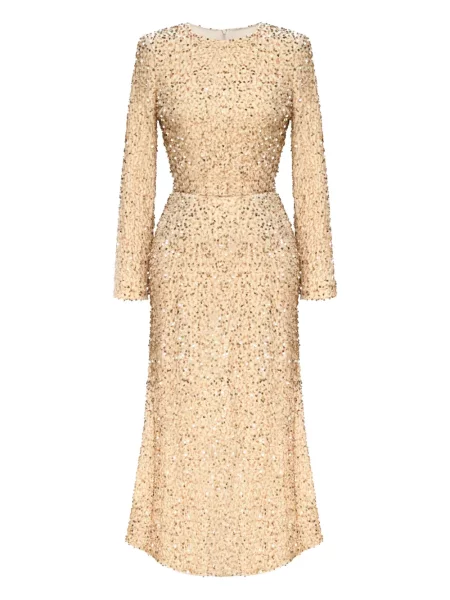 Rochie midi Post Meridiem cu paiete de catifea până la genunchi