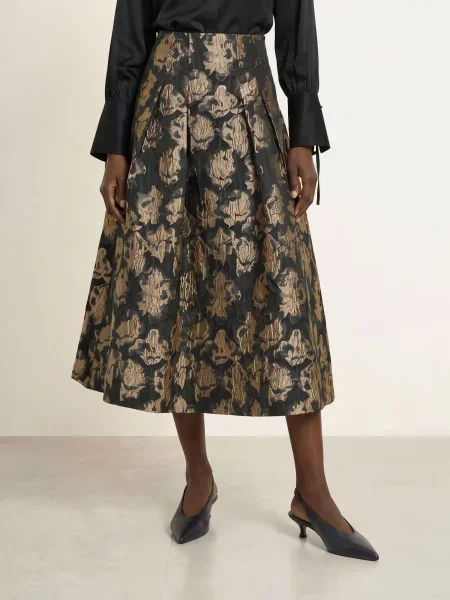 Inwear Žakárová Sukně Yancieiw / zlatá / petrolejová černá