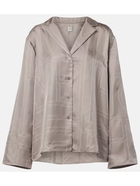 Jedwabna koszula Toteme z autografem szara