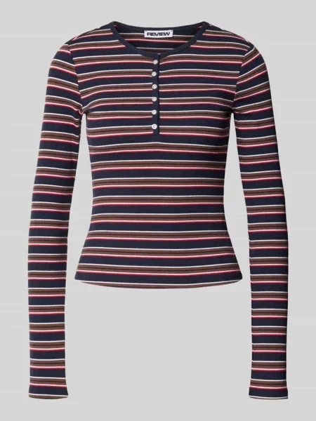 Bluzka z długim rękawem z kołnierzem henley Review granatowa