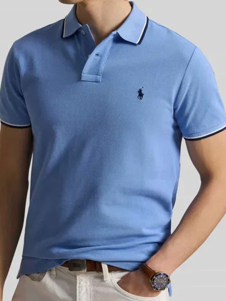 Koszulka polo o kroju slim fit z czystej bawełny Polo Ralph Lauren niebieskie