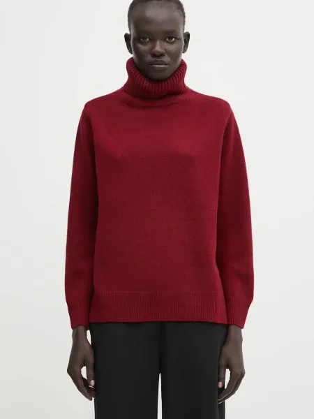 Maison Kitsuné pulover de lână Merino Wool Comfort Turtleneck bordo cu guler