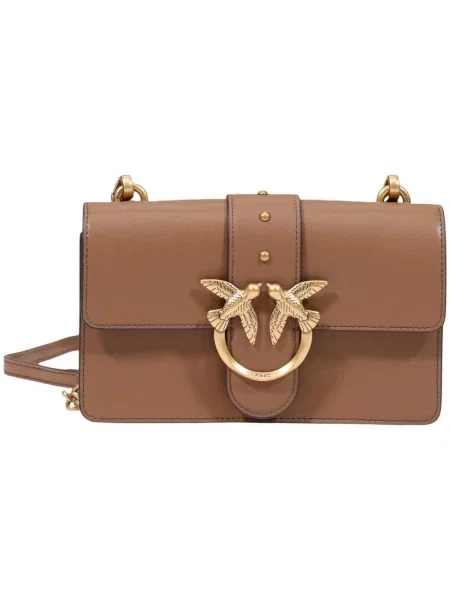 Kožená crossbody kabelka Pinko hnedá