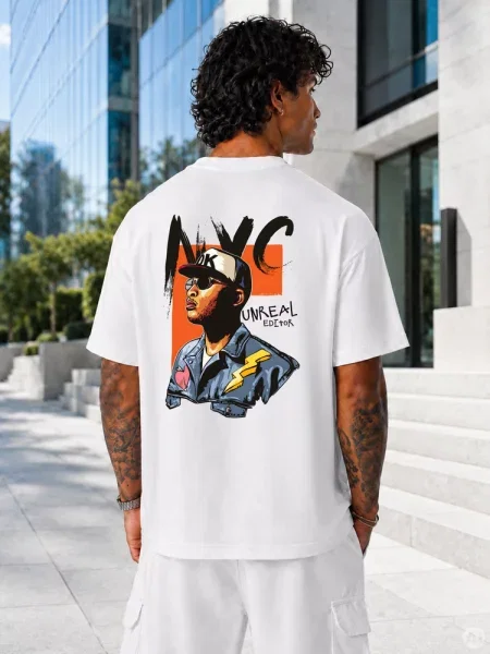 T-shirt z nadrukiem na plecach oversize biały