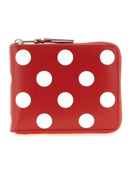 Portfel Comme Des Garcons skórzany w grochy z nadrukiem czerwony