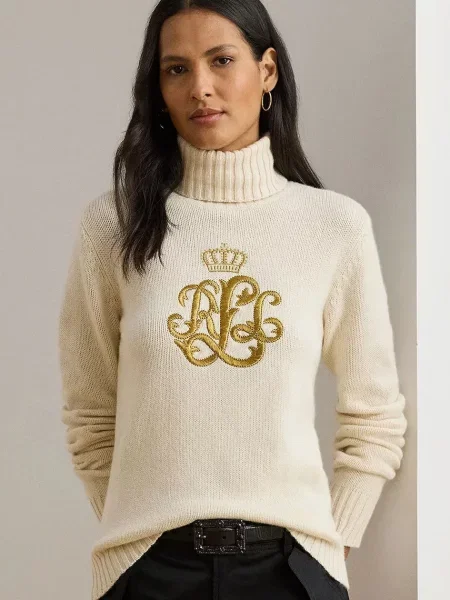 Lauren Ralph Lauren sweter z dodatkiem wełny z golfem beżowy