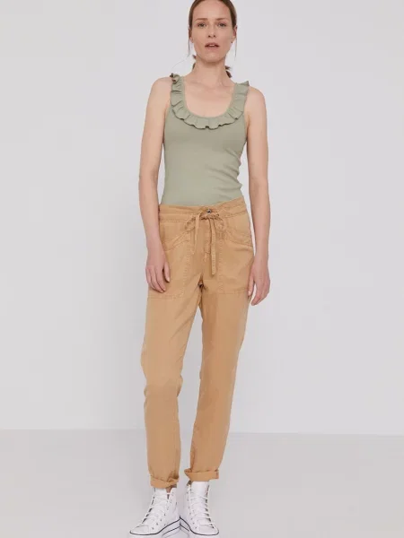 Pepe Jeans Spodnie Dash brązowy proste medium waist