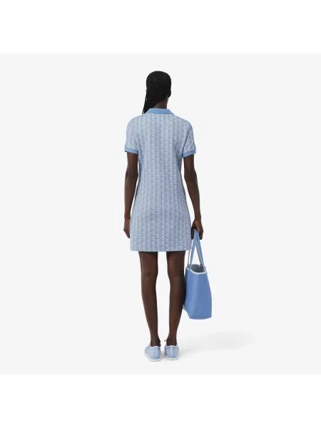 Lacoste Dopasowana Sukienka Polo Z Żakardowym Monogramem niebieska
