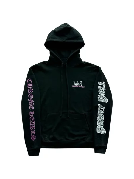 Hanorac cu glugă Chrome Hearts cu motiv cu inimi negru