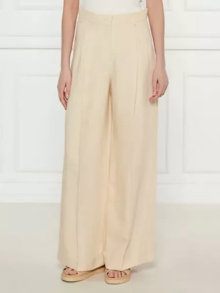 Weekend MaxMara Nadrág VELIERO | Relaxed fit len hozzáadásával bézs