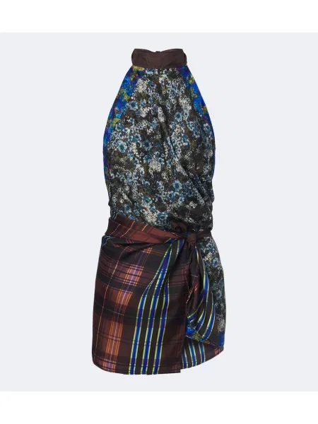 Top Dries Van Noten de mătase cu imagine cu gât halter