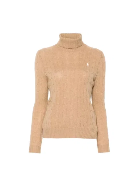 Sweter z dzianiny z golfem Ralph Lauren brązowy