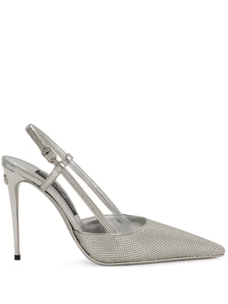 Pantofi cu toc Dolce & Gabbana slingback de cristal argintiu