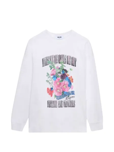 Tricou mânecă lungă Msgm cu model floral cu imagine lung alb