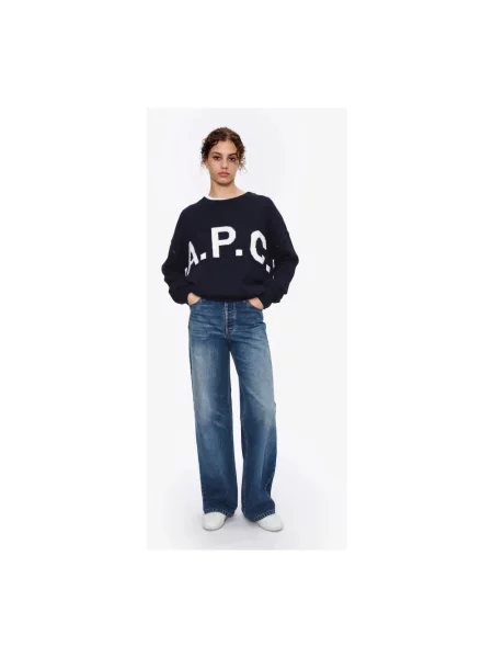 Sweter A.p.c. wełniany z logo niebieski