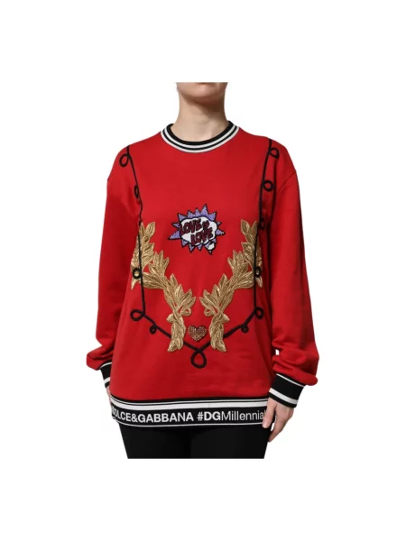 Bluza Dolce And Gabbana z dekoltem w kształcie litery U z cekinami czerwona