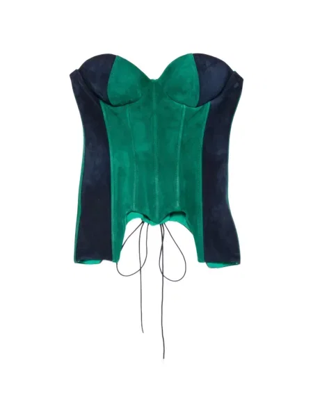 Top Mitiliane Couture cu șireturi din dantelă verde