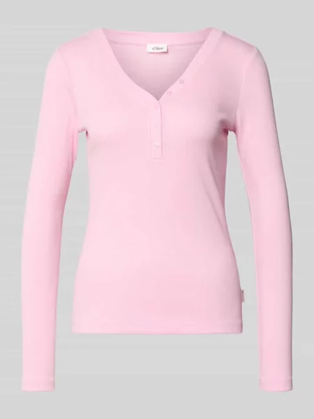 Bluzka z długim rękawem o kroju slim fit z ozdobną listwą guzikową S.oliver Red Label różowa