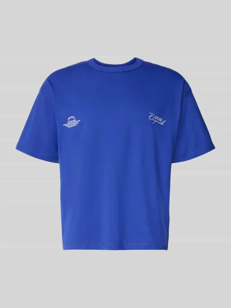 Damski t-shirt o kroju regular fit z obniżoną linią ramion Jack & Jones niebieska
