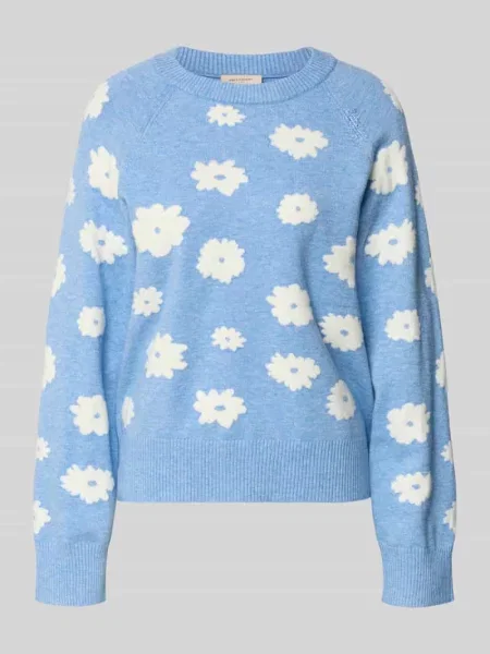 Sweter z dzianiny z prążkowanymi wykończeniami model ‘Alpie’ Free/quent błękitny