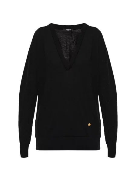 Pulover Balmain cu decolteu în V negru