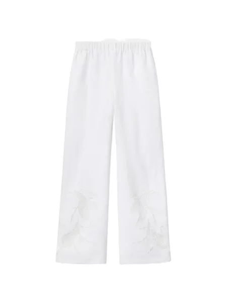 Pantaloni palazzo Lafayette 148 cu broderie alb