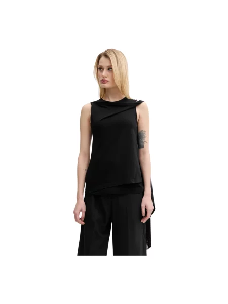 Top Mm6 Maison Margiela elegancki z frędzli czarny