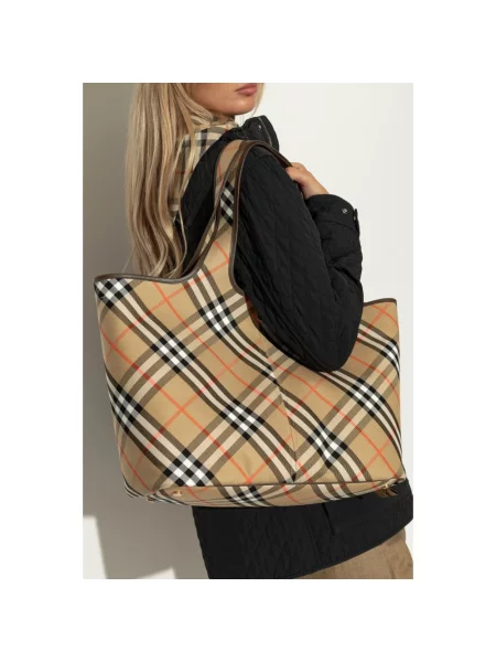 Wielobarwność shopperka Burberry płócienna w kratkę beżowa
