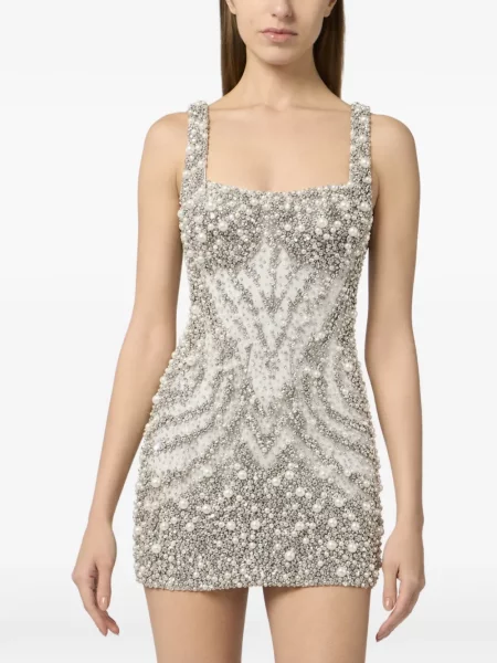 Scurt rochie de seară Philipp Plein cu perle din tul alb