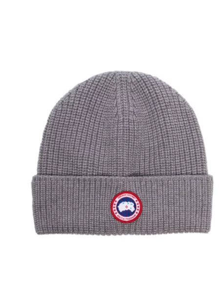 Czapka Canada Goose wełniana z logo szara