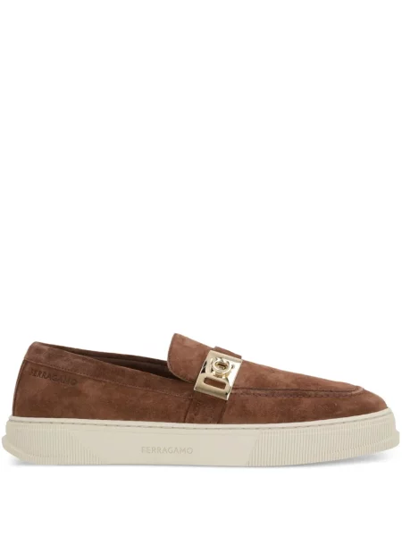 Sneakerși Ferragamo cu cataramă maro