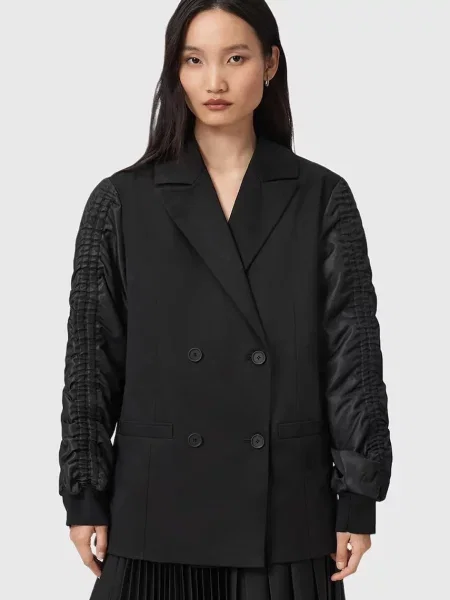 AllSaints sacou LORNA cu doua rânduri de uni negru