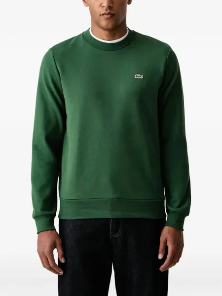 Pulover Lacoste cu decolteu rotund cu autograf verde