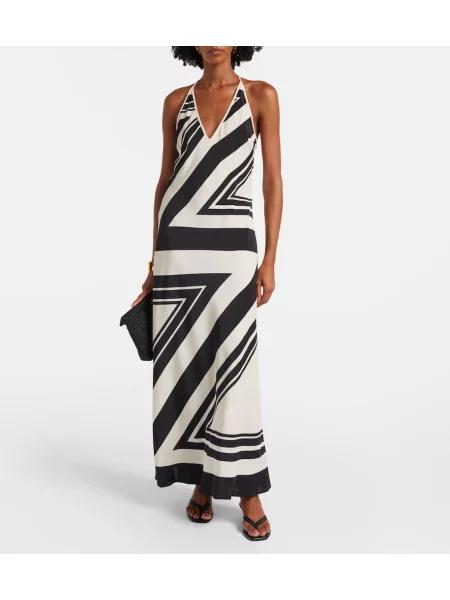 Rochie maxi Sir de mătase cu imagine de costum alb