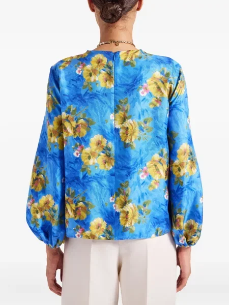 Top La Doublej cu model floral albastru