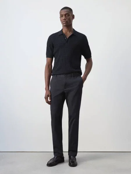 Spodnie chinosy Barna slim fit z diagonalu Mężczyzna 38 MANGO MAN granatowy