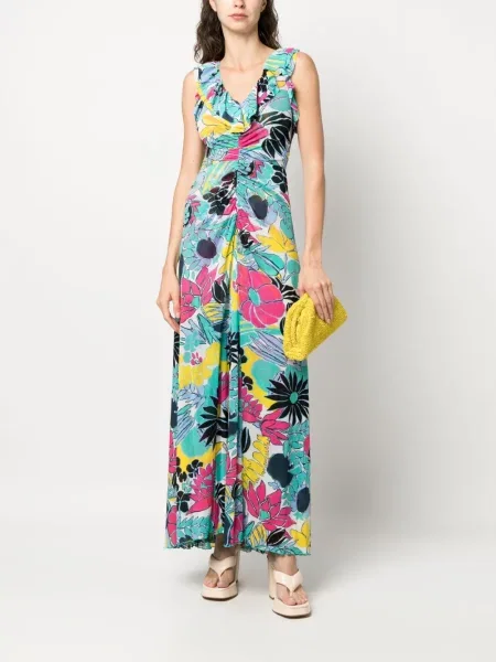 Květinové oblekové šaty Dvf Diane Von Furstenberg s potiskem modré