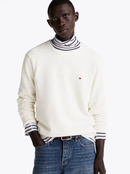 Sweter z dzianiny o kroju regular fit z czystej bawełny Tommy Hilfiger biały