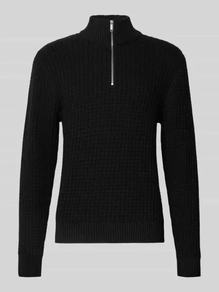 Bluza o kroju regular fit z kołnierzem i fakturą wafla model ‘TOM’ Selected Homme czarna