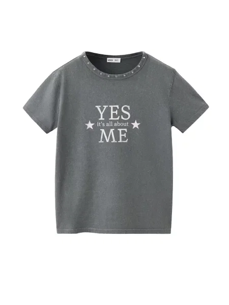 MANGO KIDS Tricou YESME gri piatră alb