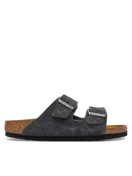 Papuci Birkenstock din piele de căprioară gri